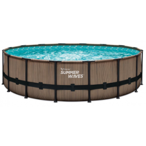 ELITE Frame fritstående pool komplet sæt m/stige og pumpe H122 x Ø488 cm - Brun teakoptik