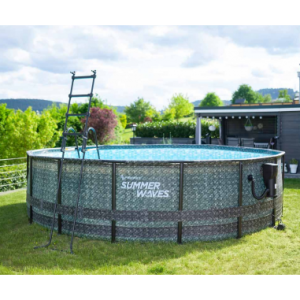 ELITE Frame fritstående pool komplet sæt m/stige og pumpe H122 x Ø488 cm - Grå rattanoptik