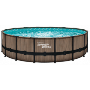 ELITE Frame fritstående pool komplet sæt m/stige og pumpe H122 x Ø488 cm - Brun teakoptik