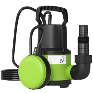 Dykpumpe, dampumpe, vandpumpe med flydeafbryder, springvandspumpe, 400W, 9000L/t, 16 x 14 x 27 cm, grøn